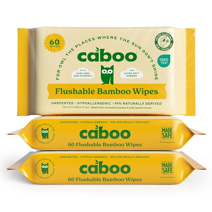 Caboo Tree Free Flushable Wipes, Certified Flushable, Septic Safe, Biodegradable by Caboo
