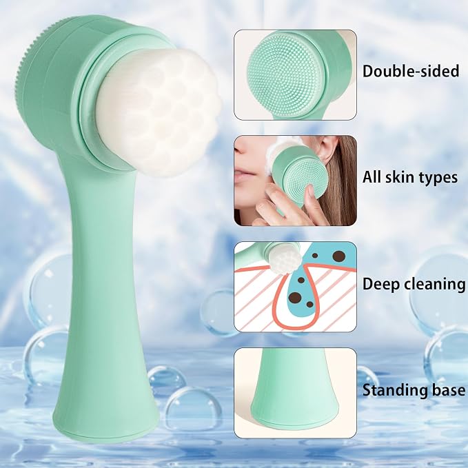 Face Brush 2 in 1, Silicone Facial Cleansing Exfoliating Brush Soft Bristles - Image 2