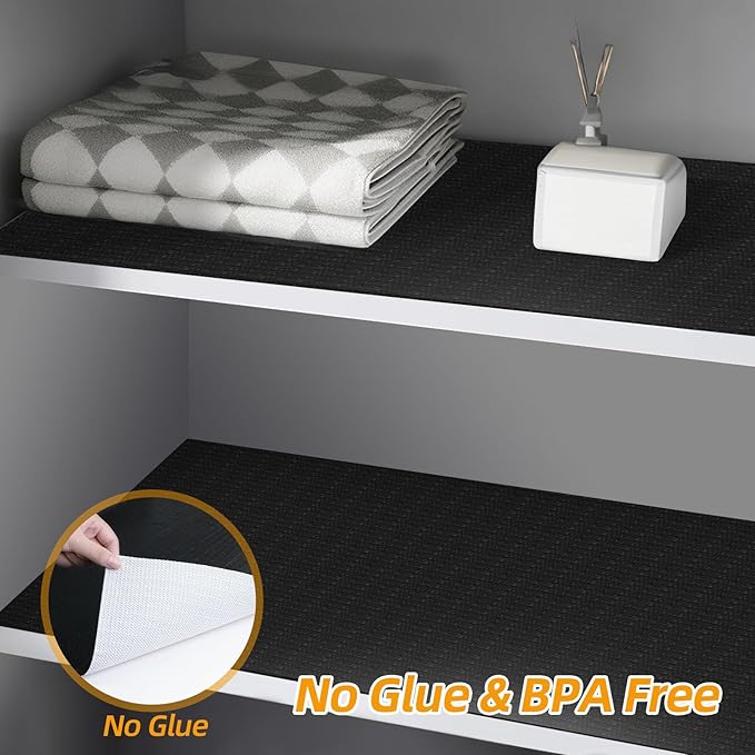 Shelf and Drawer Liner for Kitchen Cabinets Non-Adhesive, Strong Grip Non-Slip Thickened Cabinet Liners for Shelves, Waterproof Mats for Dresser Cupboard, Black, 23 in x 30 Feet
