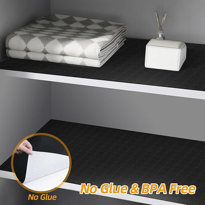 Shelf and Drawer Liner for Kitchen Cabinets Non-Adhesive, Strong Grip Non-Slip Thickened Cabinet Liners for Shelves, Waterproof Mats for Dresser Cupboard, Black, 23 in x 30 Feet