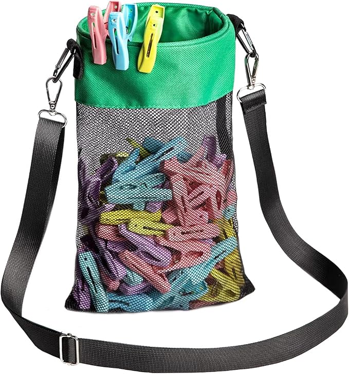 Mesh Clothespin Bag with Hooks Hanging Clothes Pin Bag with Drawstring Closure by AFUOWER