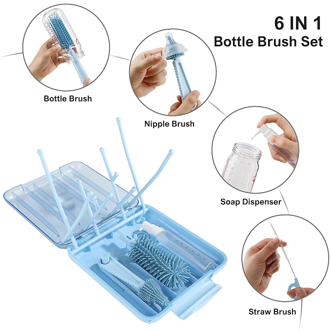 Bottle Brush Set -Baby Travel Essential-6 in 1 Bottle Cleaner Kit - Image 3