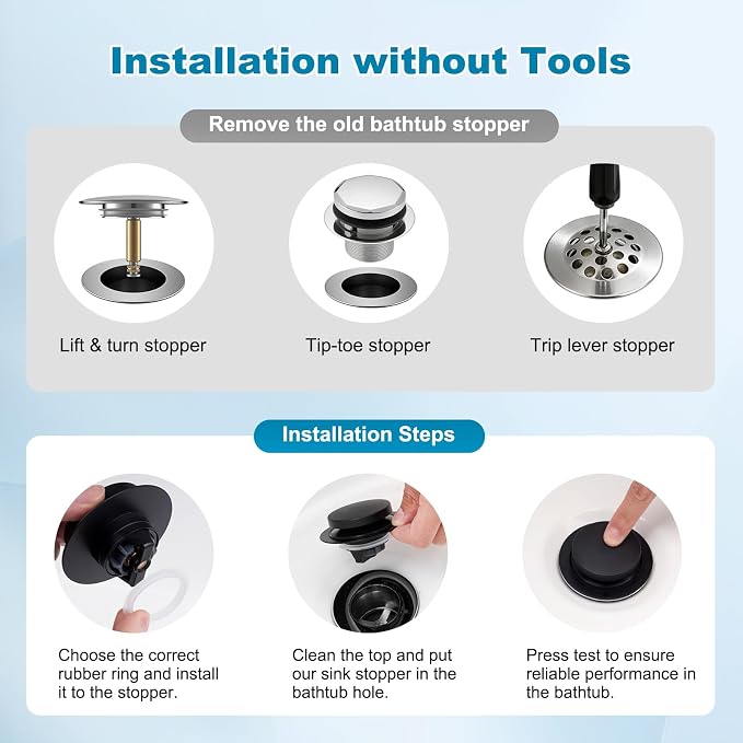 Hibbent 3 in 1 Metal Bathtub Drain Stopper, Universal Pop Up Tub Stopper - Image 4
