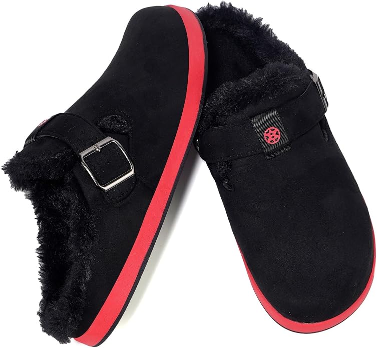 Fur Lined Clogs for Women Men Suede Winter Slippers Arch Support Slip on Mules - Image 6