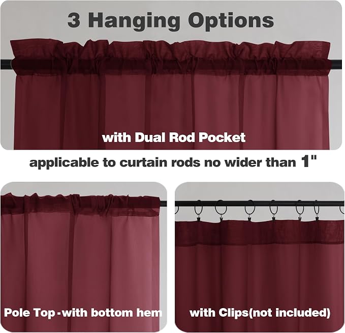 Chyhomenyc Short Sheer Curtains 45 Inches Length 2 Pieces, Light Filtering Soft - Image 3