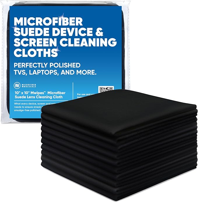 Premium Screen Cleaning Cloth by Microfiber Wholesale | Black | 10”x10” | 10pk by MicrofiberWholesale
