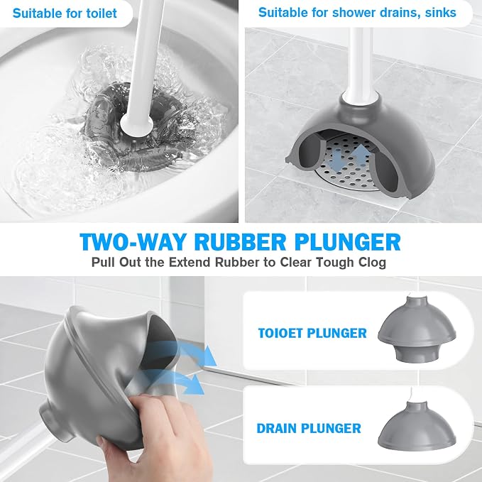 Toilet Plunger and Brush Set, Silicone Bowl Brush and Heavy Duty Toilet Plunger - Image 3