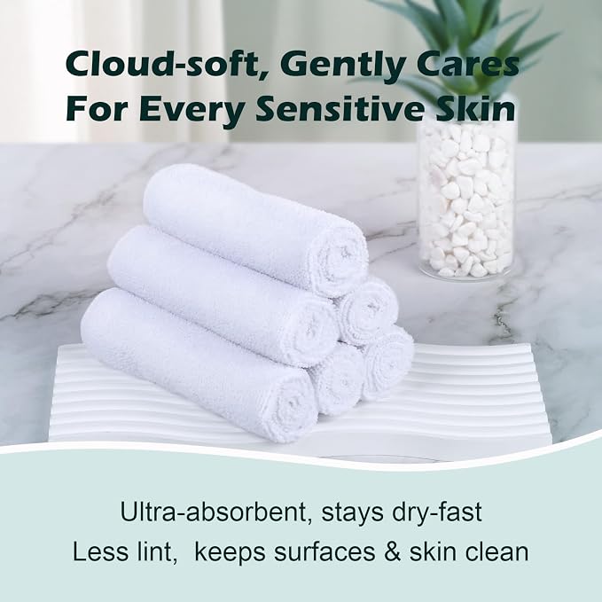 White Washcloths 100 Pack, Highly Absorbent & Quick Drying Face Towels - Image 3