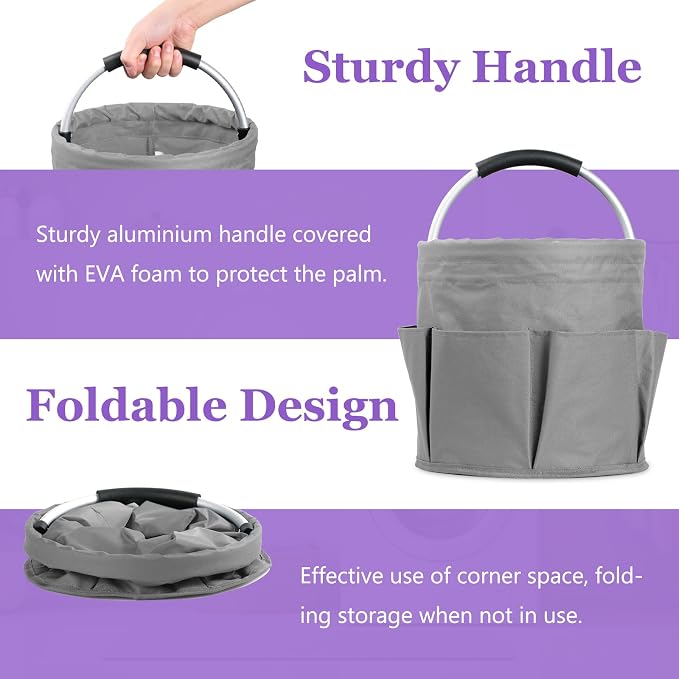 2Pcs Cleaning Caddy with Handle and 6 Pockets, 17L Foldable Cleaning Tote Bag - Image 5