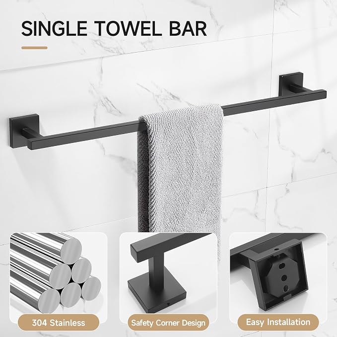 TQKAG Matte Black Bathroom Hardware Accessories Set 10 Pieces, 23.6" SUS304 - Image 3