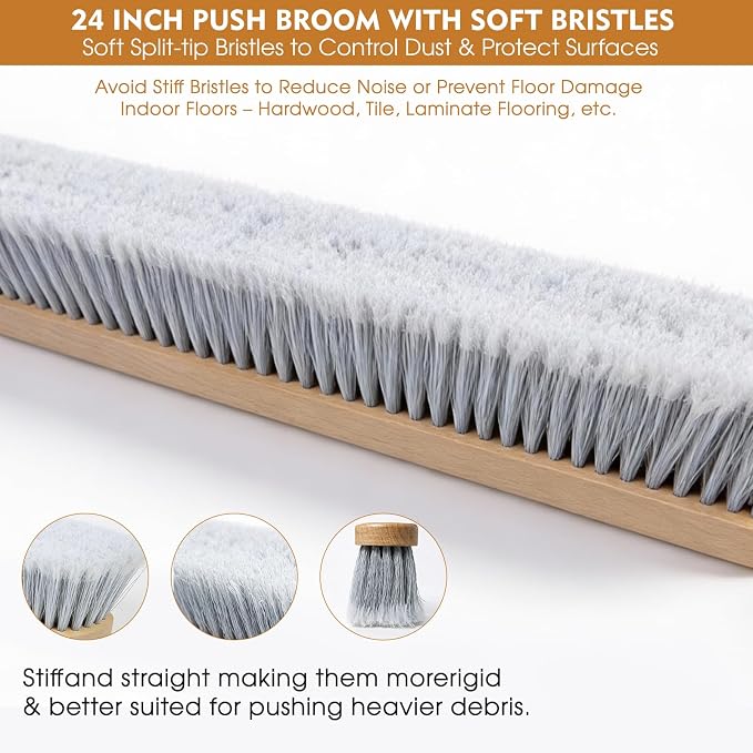 24-Inch Push Broom Set for Indoor & Outdoor Cleaning, Heavy Duty Sweeping Brooms - Image 6