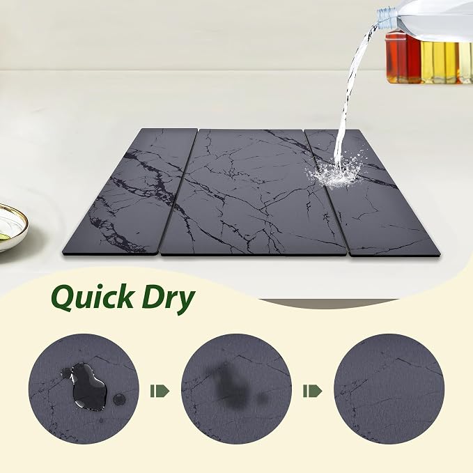 Large Stone Drying Mat for Kitchen Counter, Water-Absorbent Marble Diatomaceous - Image 4