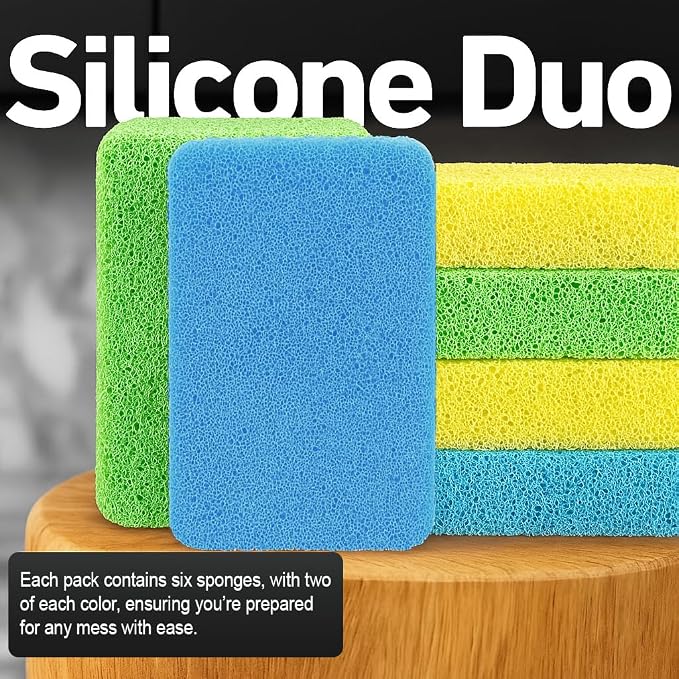 Casanero 6-Pack Silicone Scrubbing Sponges, Heavy-Duty, Non-Scratch | Reusable - Image 2