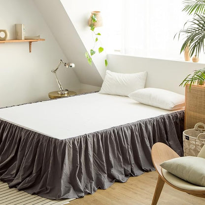 BISELINA French Linen Bed Skirt with Pleated Frills 14-Inch Tailored Drop Natural Flax Cotton Blend Dust Ruffle Soft Cozy Farmhouse Bedding (14" Twin, Ruffle Dark Grey)