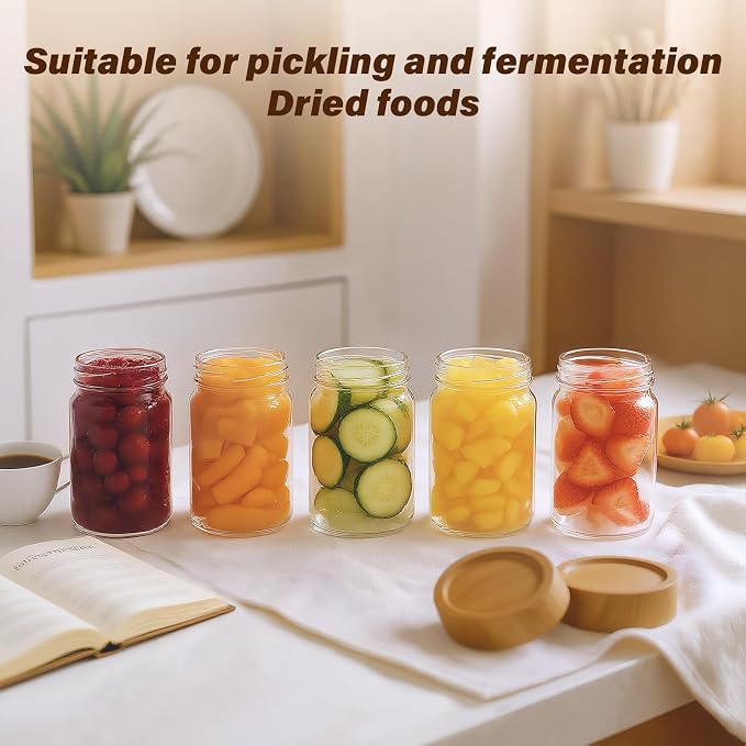 6pc Glass Mason Jars with Acacia Wood Airtight Lids - Image 2
