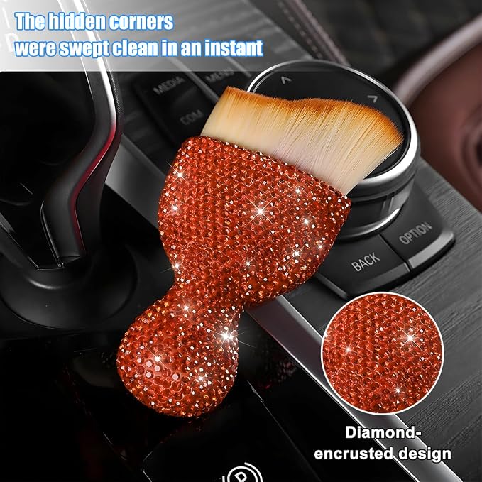 Bling Car Detailing Brush, Crystal Rhinestone Non-Scratch Vehicle Cleaning Dust - Image 3