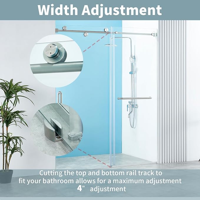 56-60" W x 76" H Frameless Sliding Shower Door, Frameless Shower Door, Shower - Image 6