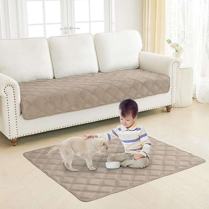 Smiry Waterproof Dog Bed Cover Blanket 30x53, Soft Reversible Pet Blanket, Washable Leakproof Cats Dogs Couch Cover for Sofa, Couch, Furniture, Lattice, Taupe/Taupe