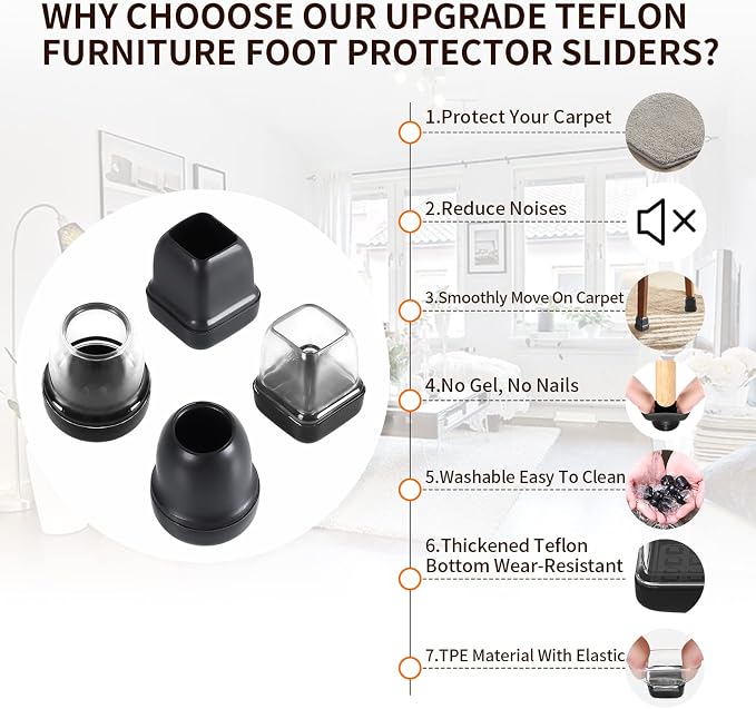 Ezprotekt 24 Pcs Extra Small Clear Chair Leg Sliders - Image 4