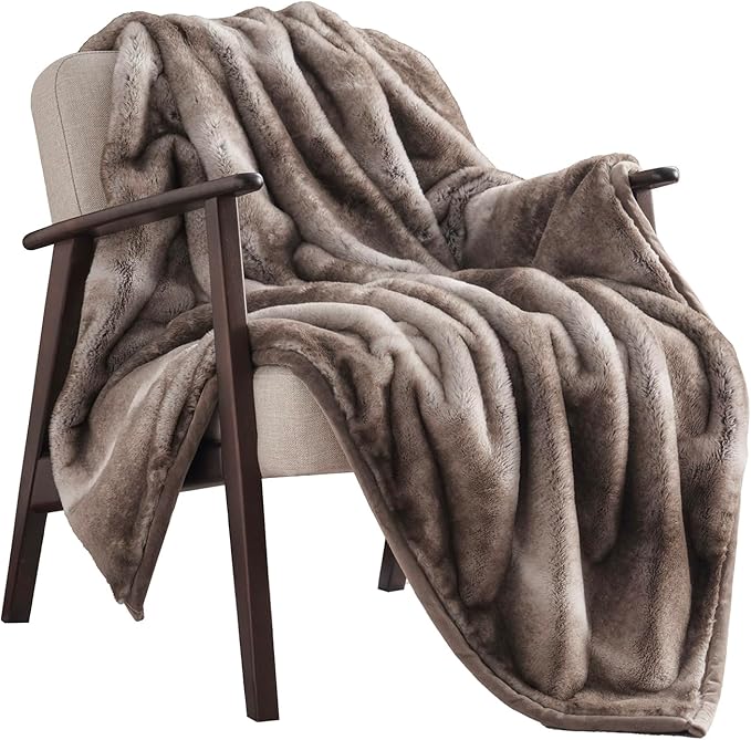 EVERGRACEHOME Ultra Soft Luxury Fluffy Mink Faux Fur Throw Blanket, Thick Warm Fall Winter Blankets for Bed, Couch, Cozy Plush Reversible Blanket for Chair, Sofa (Ombré Hazel Brown, 60"x80")