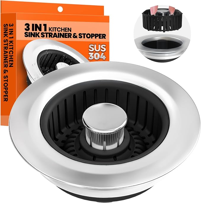 3 in 1 Kitchen Sink Drain Strainer & Sink Stopper Upgraded Stainless Steel by Nipoko
