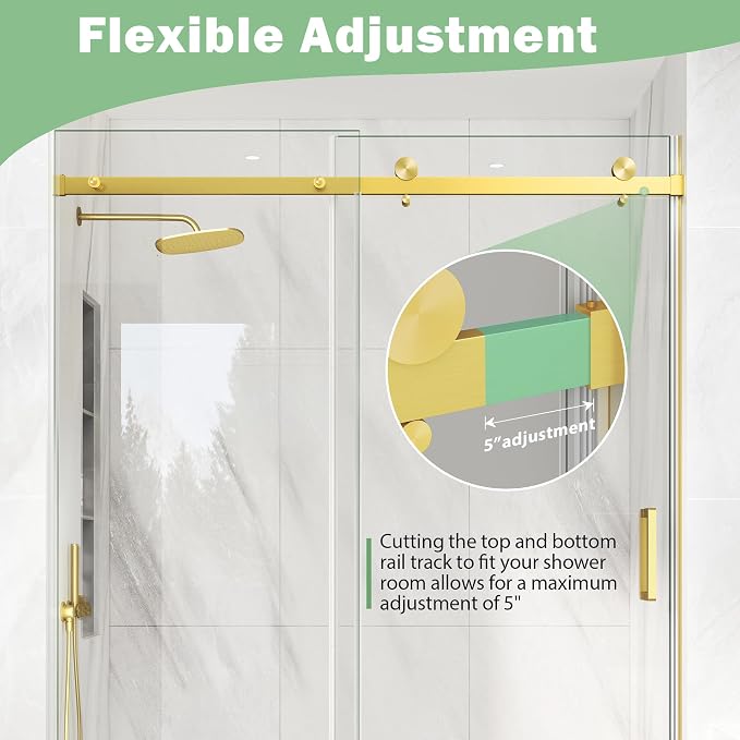 KPUY Frameless Shower Door, 49-54" W x 76" H Sliding Glass Shower Door - Image 7