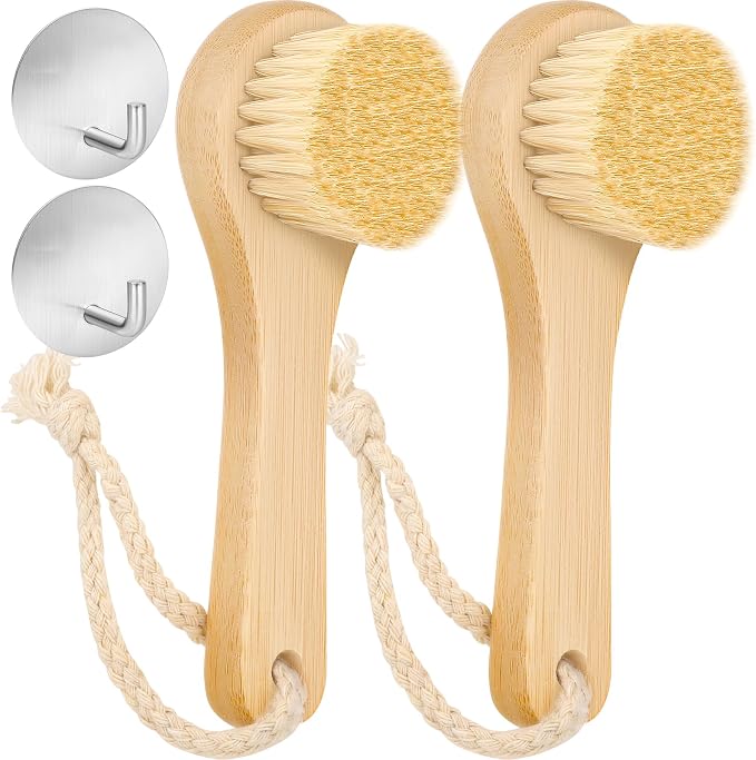 2Pack Laundry Stain Brush with 2Pack Metal Hook, Natural Soft Boar Bristle by Dfacio