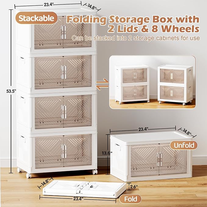 Storage Bins with Lid 76QT, Stackable Storage Containers with Wheels and - Image 3