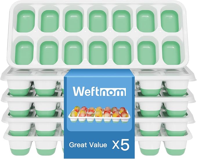 Ice Cube Tray 5 Pack, 60 Cubes Silicone Ice Cube Trays by WEFTNOM