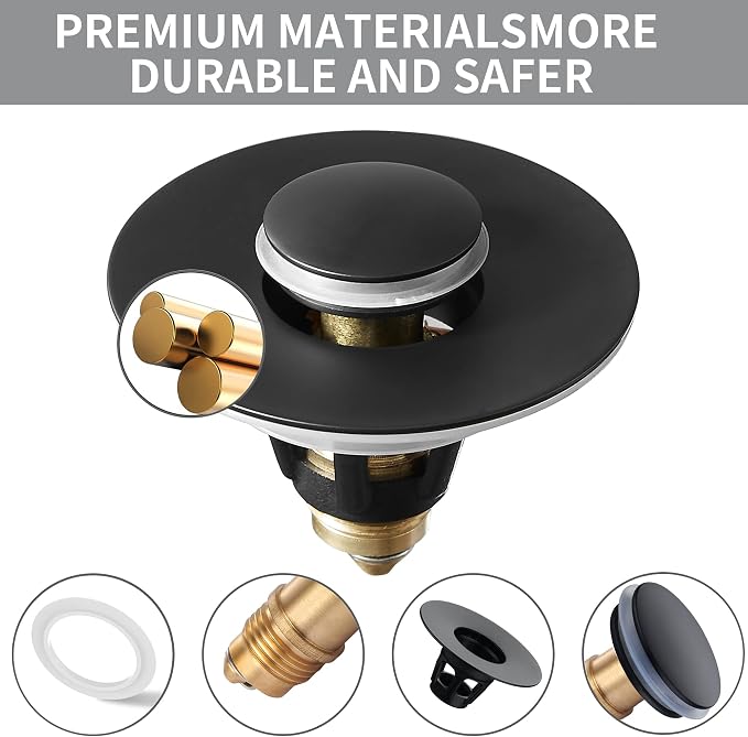 Fransiton 2 Pack Bathroom Sink Drain Stopper, 1.1-1.77 Inch Basin Pop Up Black - Image 6