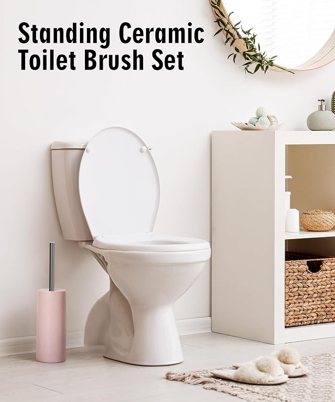 Matt White Ceramic Toilet Brush and Holder Set, Durable Bristles Non Scratch - Image 8
