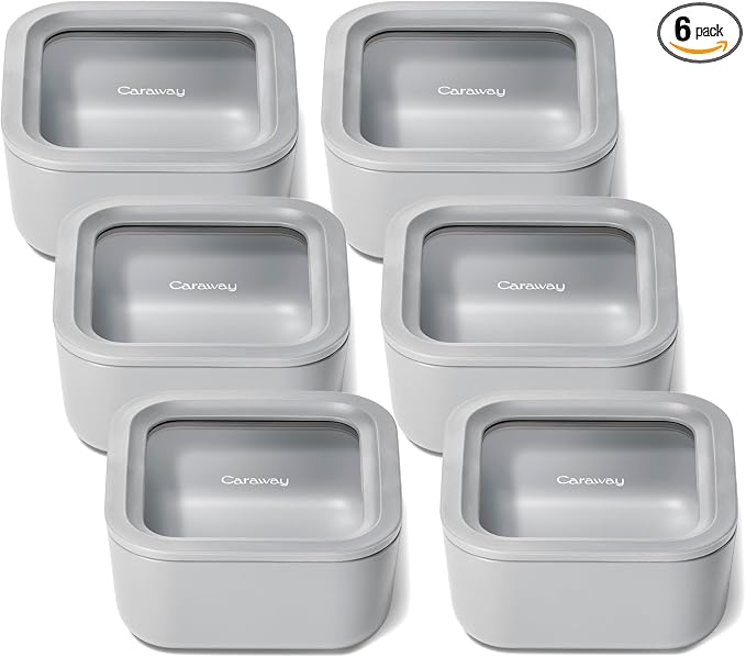 Caraway 6pc Glass Food Storage Set – 4.4 Cup Food Containers by Caraway