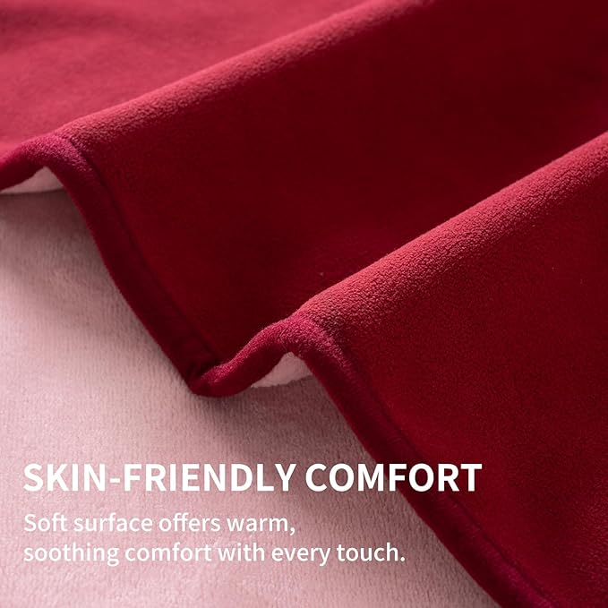 QiyI Waterproof Blanket for Bed Queen Size, Reversible Washable Pet-Friendly Flannel Throw Blanket, Leakproof Stain-Resistant Furniture Protector for Travel & Camping, 60"x80", Burgundy/Pink
