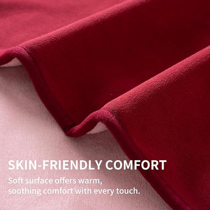 QiyI Waterproof Blanket for Bed Queen Size, Reversible Washable Pet-Friendly Flannel Throw Blanket, Leakproof Stain-Resistant Furniture Protector for Travel & Camping, 60"x80", Burgundy/Pink