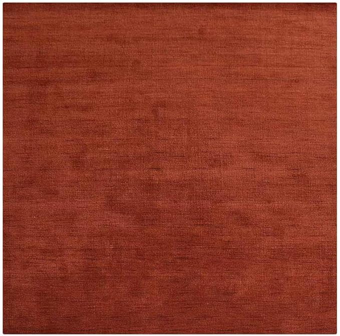Hand Knotted Loom Wool ECO-Friendly Area Rugs - 8'x8', Square, Light Red Color, Solid Plain Design, High Pile Handmade Anti Skid Area Rugs for Living Room, Bed Room (L00111)