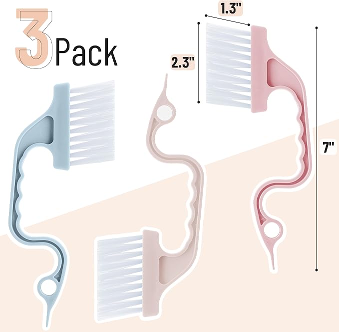 Slick- Window Track Cleaning Brush, 3 Pack, Colorful Ergonomic Handle, Built-in - Image 2