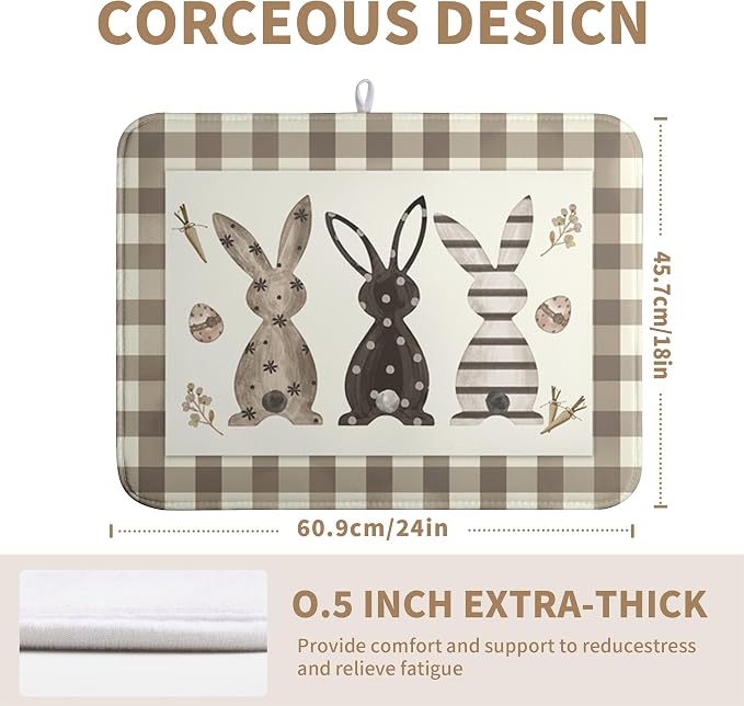 Easter Dish Drying Mat for Counter Bufflao Plaids Bunny Dish Mat Cute Rabbits - Image 2