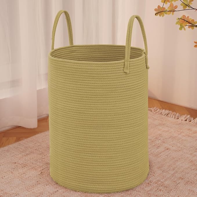 Large Woven Laundry Basket Hamper, 60L Cotton Rope Storage Bin by JMvicyroam