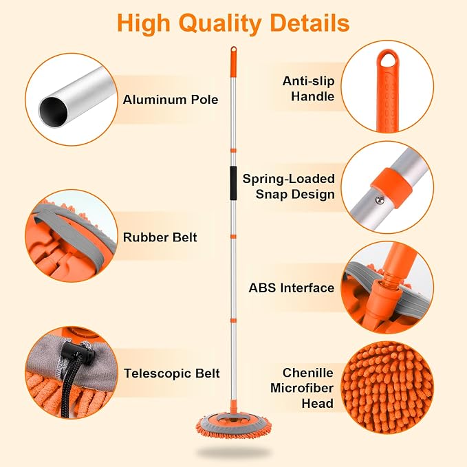 Ordenado 62" Car Wash Brush Kit Mitt Mop Sponge - Image 4