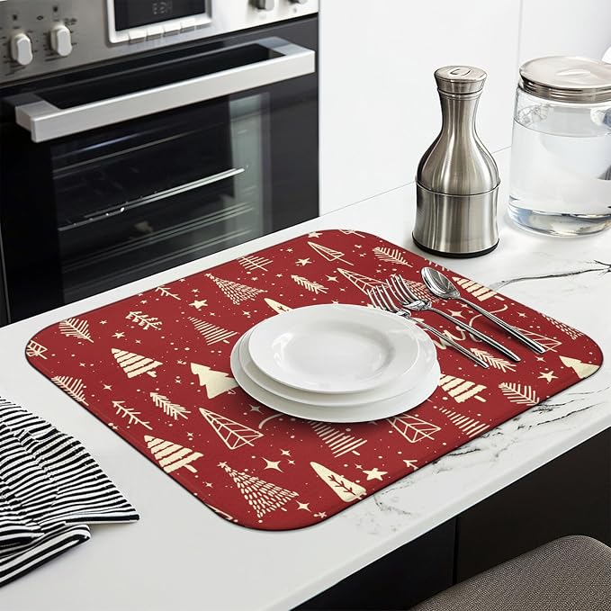Christmas Kitchen Countertop Dish Drying Mat, Washable Absorbent Countertop - Image 3