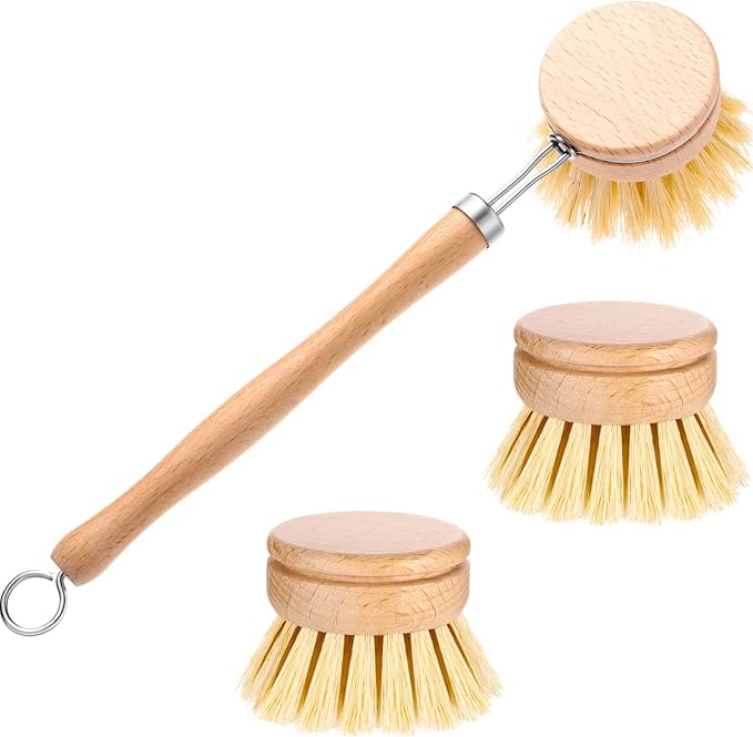 Boao Dish Brush with Beechwood Handle with 2 Replacement Heads Natural Wood by Boao