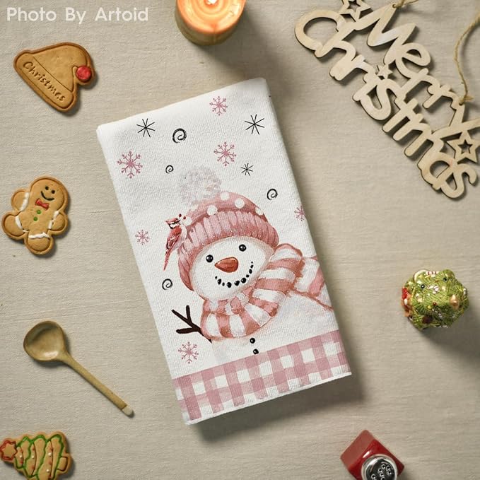 Artoid Mode Pink Xmas Tree Snowman Christmas Kitchen Towels Dish Towels - Image 2