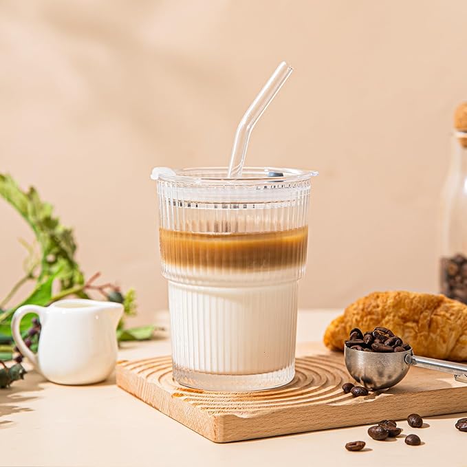 13oz Glass Tumblers with Lids and Straws, Cold Beverages, Includes Cleaning - Image 6