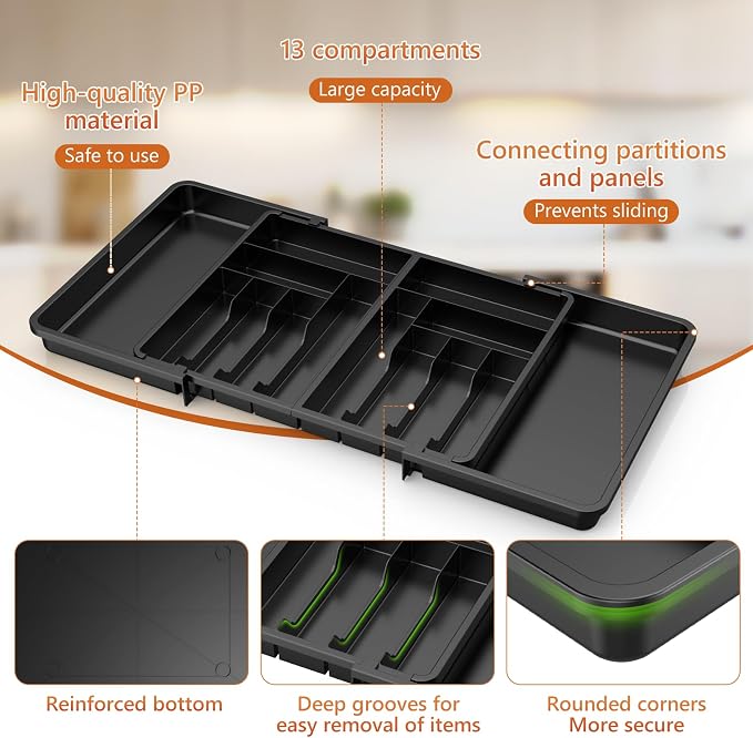 Large Silverware Drawer Organizer, utensil drawer organizer Adjustable Flatware - Image 5