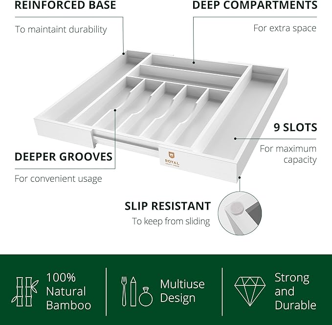 ROYAL CRAFT WOOD Luxury Bamboo Kitchen Drawer Organizer - Image 3