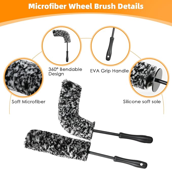 6PCS Car Rim Brushes for Cleaning Wheels, Car Detailing Cleaning Wash Brush Set - Image 2