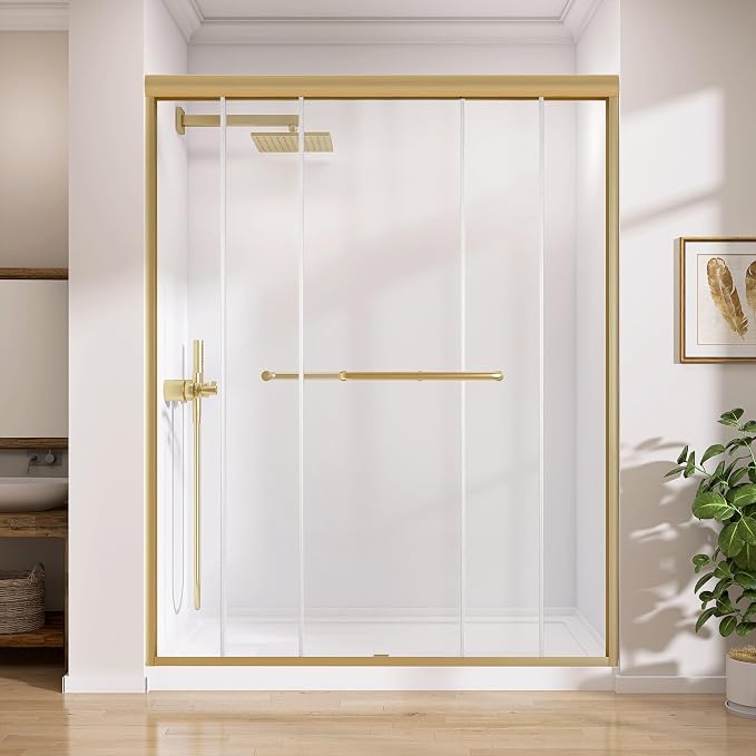 GETPRO Shower Door 56-60 in. W x 75 in. H Semi-Frameless Double Sliding Glass - Image 2