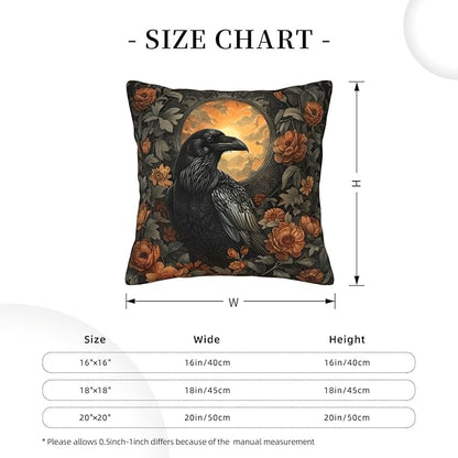 Mystical Raven Art Print Decor, William Morris Abstract Vintage Floral Design 18x18 inches Throw Pillow Covers Square Pillowcases Decor for Bed Couch Sofa Room Cushion Covers