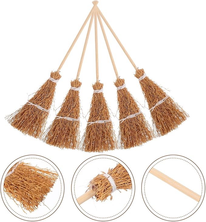 ibasenice Mini Hand-Woven Broom Dollhouse Decor 1 12 Scale Miniature Broom Props - Image 8