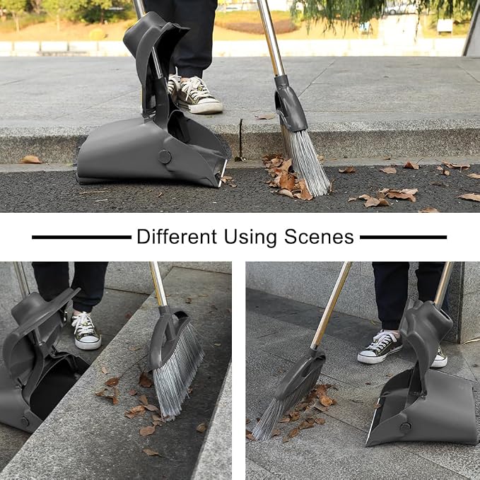 Long Handle Heavy Duty Broom and Dustpan Set, Outdoor and Commercial Upright - Image 6